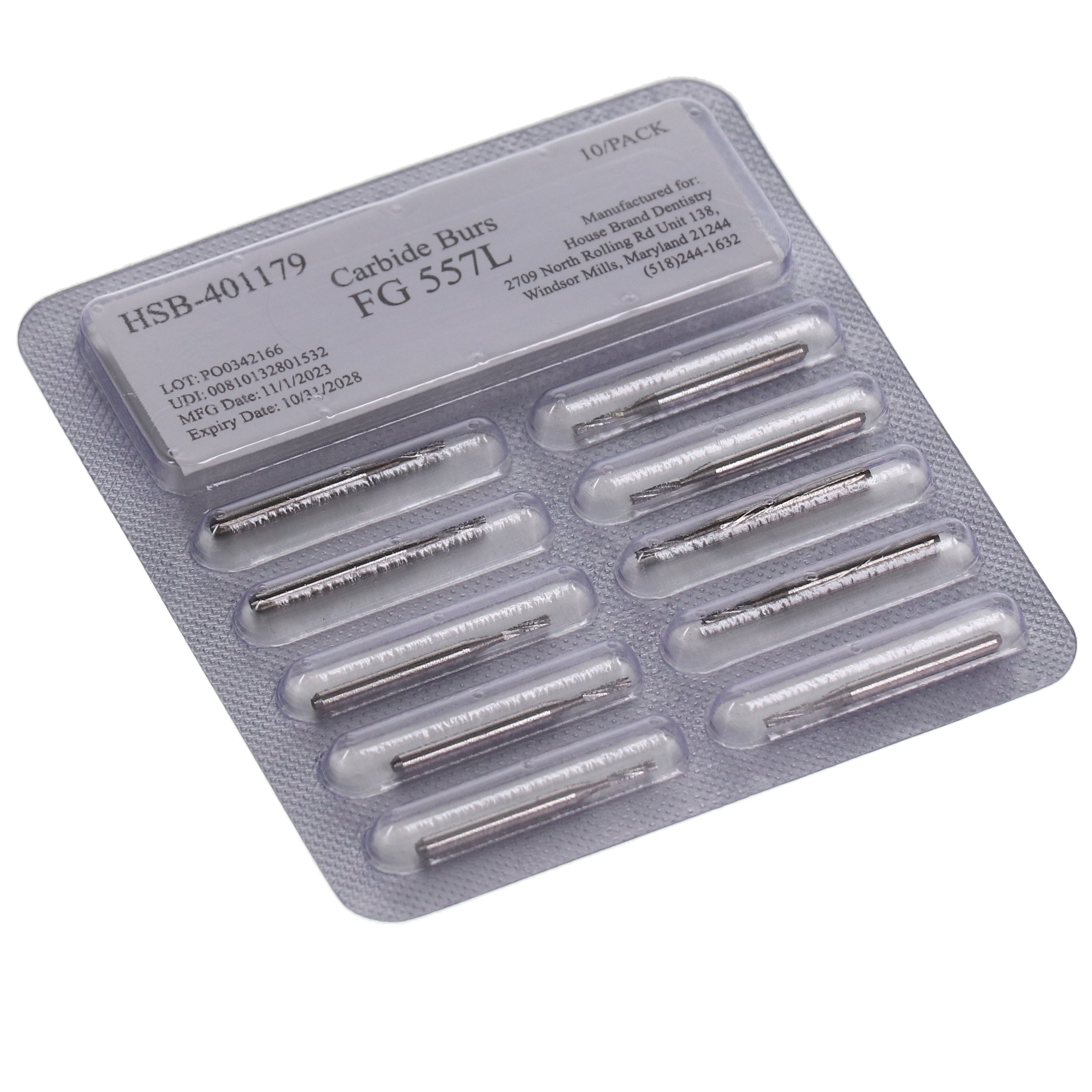 House Brand Dentistry 401179 HSB FG Long #557 Straight Fissure Crosscut Carbide Burs 100/Pk House Brand Dentistry 401179 HSB FG Long #557 Straight Fissure Crosscut Carbide Burs 100/Pk